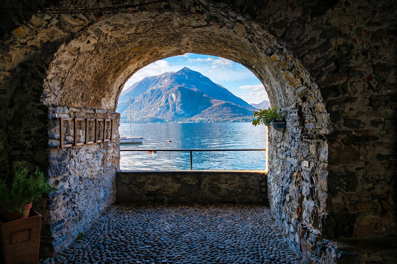 varenna, italy, como, lake como, nature, lake, alcove, archway, mountain, landscape